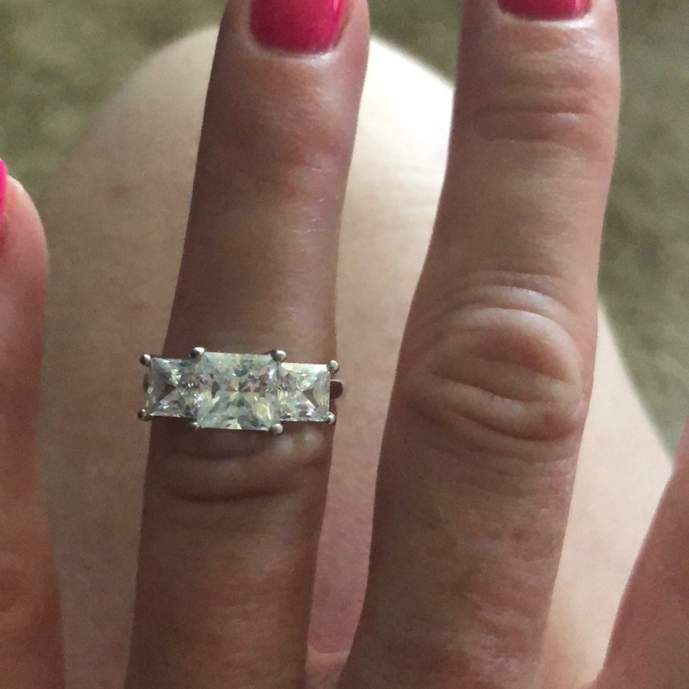 DIAMONIQUE stone square cut 3 stones ring